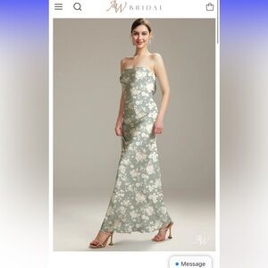 AW bridal bridesmaid green strapless dress